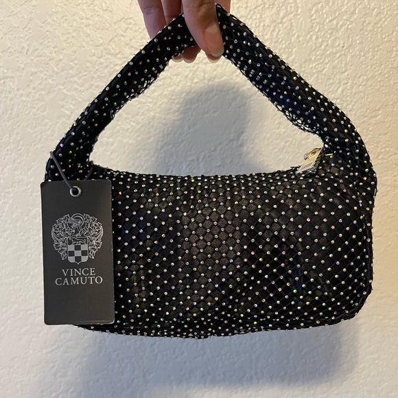 Vince Camuto Mini Bag Black Damsa Crystals on
Net Over Sateen NEW with tags! - Picture 1 of 4